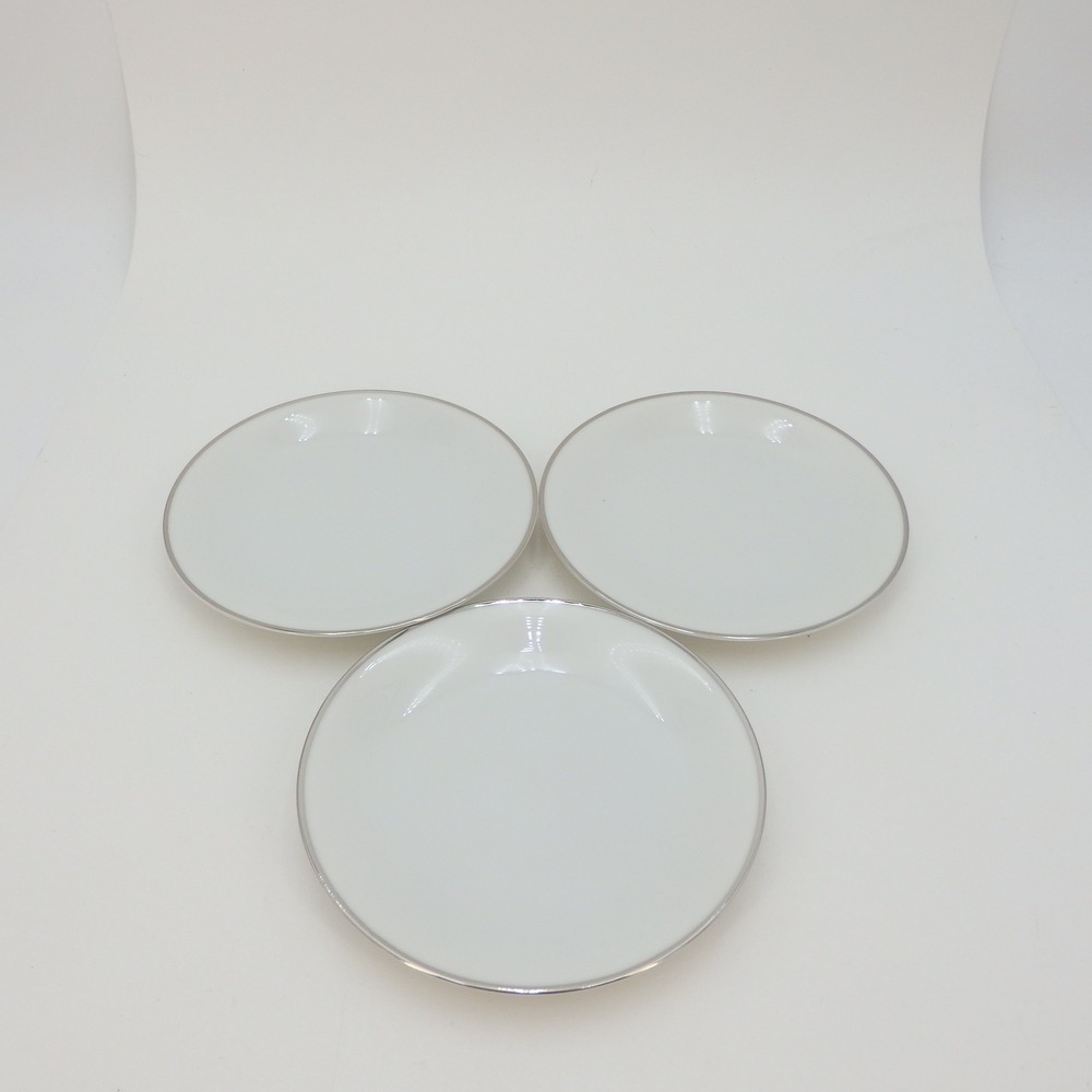 3x Crown Bavaria Germany White Porcelain Bread Plates Silver Trim 6" Elegance